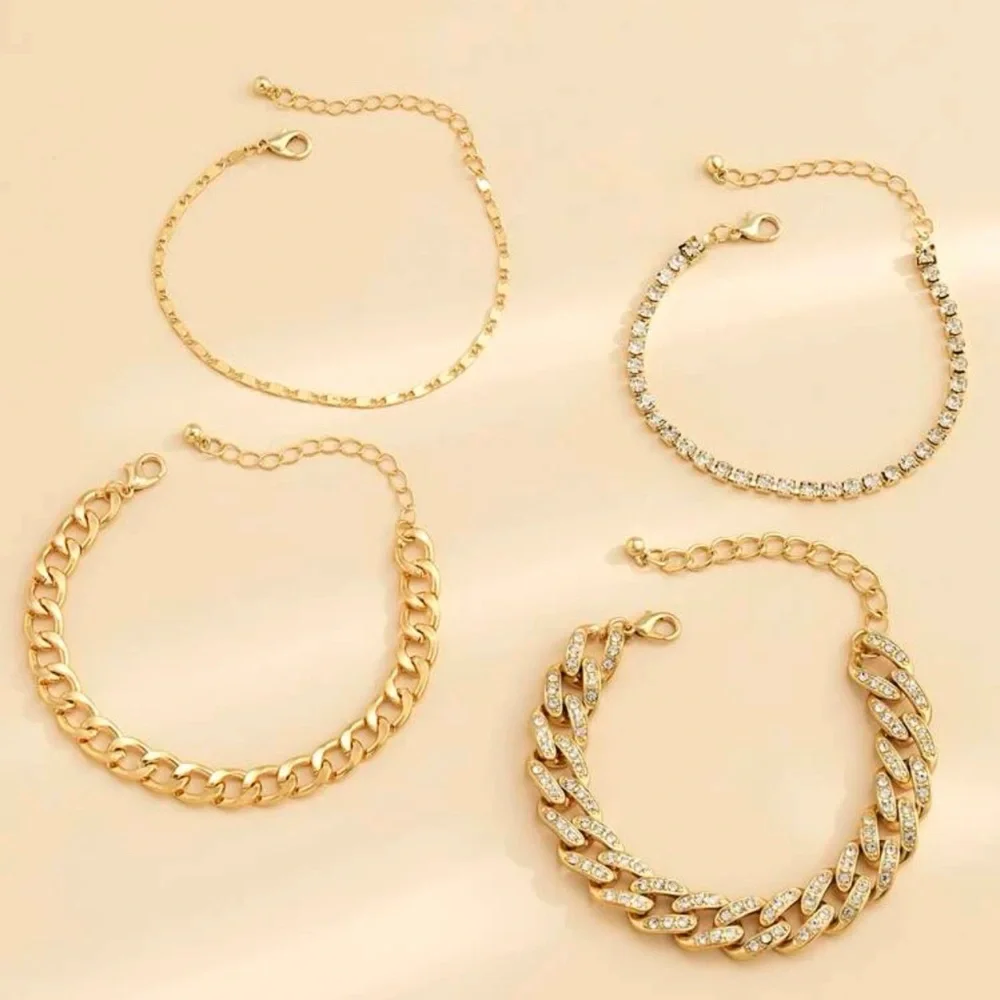 Modern Gold Chain Rhinestone Bracelet Set - Picture 4 of 9